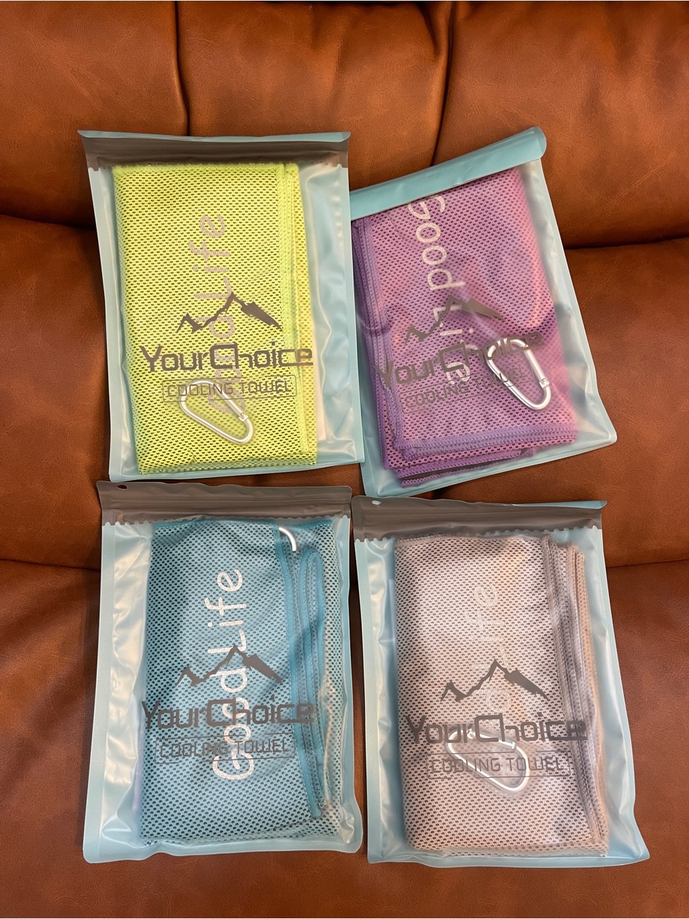 Your Choice Cooling Towels Set of 4 40 x 12 w carabiners resealable bags
